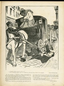 Fernand Fau（1858-1919 年）的插图，载于《Le Rire》，29/02/08 - Metiers, Transport, Disaster Accidents, Caleche Fiacre Cab - Cochers Fiacres