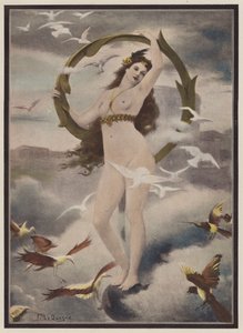 被鸟儿环绕的女人（彩色石版画）