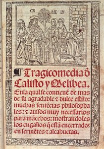 费尔南多-德-罗哈斯（Fernando de Rojas，1465-1541 年）1531 年出版的西班牙手稿《Celestina or Tragicomedia de Calisto y Melibea》封面上的羊皮纸缩影 作者 费尔南多德罗哈斯