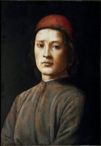 一个戴着红帽子的年轻人的肖像 菲律宾里皮 (1457-1504) 绘画 15 世纪佛罗伦萨，乌菲兹美术馆（办公室） 作者 菲律宾人利皮