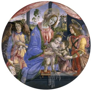 圣母子与圣约翰婴儿和两个天使》，1480 年代中期（钢笔画镶板） 作者 菲律宾人利皮