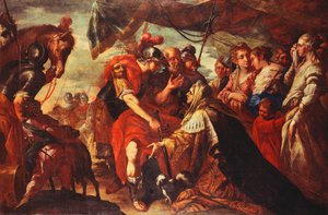 科里奥拉努斯说服家人举起对罗马的围攻，大约在1660-61年 作者 Filippo Abbiati