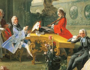 花园里的音乐会，约1750年，由Filippo Falciatore（活跃于1737-1768年）创作，布面油画，75.8 x 102厘米。细节。意大利