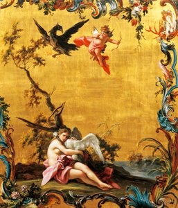 莱达和天鹅》，菲利普-法尔恰托雷（活跃于1737-1768年）的作品，油画板。