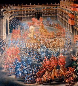1656 年 2 月 28 日在巴贝里尼宫庆祝克里斯汀·德·苏德 (Cristina di Svezia) 的节日。 Filippo Lauri (1623-1694) 和 Filippo Gagliardi（死于 1659 年）的画作。 17世纪罗马，罗马博物馆