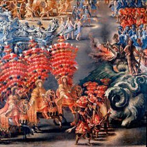 1656年2月28日在巴贝里尼宫举行的纪念克里斯蒂娜-德-苏德（Cristina di Svezia）的庆典活动，细节。由菲利普-劳里（1623-1694）和菲利普-加利亚尔迪（卒于1659）绘制。17世纪的罗马，罗马博物馆
