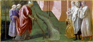 Pala Barbadori：“”卢卡的圣弗里迪安（Frigdian 或 Frigdian 或 Frediano）eveque，在他的祈祷中停止了 Serchio 河的洪水“Detrempe on wood by Filippo Lippi（约 1406-1469）Florence Galleria degli Uffizi（办公室） - 倒钩的普雷德拉