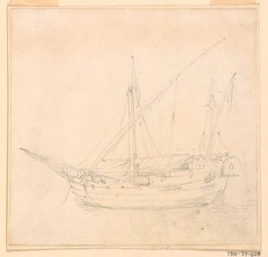 素描，帆船，约 1780 年 作者 菲利波·马基奥尼（Filippo Marchionni）
