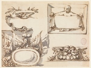图画，护额，奖杯，标签，门楣装饰图案，1750-75 年 作者 菲利波·马基奥尼（Filippo Marchionni）