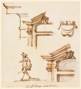 素描、建筑细节和人物研究，1760-1775 年 作者 菲利波·马基奥尼（Filippo Marchionni）