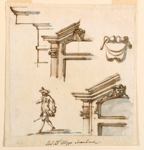 素描、建筑细节和人物研究，1760-1775 年 作者 菲利波·马基奥尼（Filippo Marchionni）