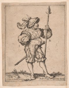 手持长矛的侧面士兵，选自 Capricci e habiti militari