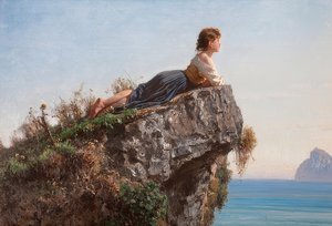 La fanciulla sulla roccia索伦托（岩石上的女孩在索伦托）。 1871年