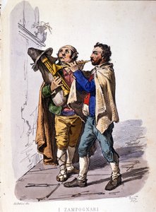 烟斗士（zampogna）。根据F. Palizza的画作雕刻。摘自Francesco de Bourcard的作品 "Costumi del regno di Napoli"