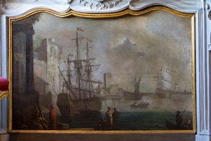 海景画，壁炉屏风，狩猎住宅，菲利波-尤瓦拉（1678-1736 年）创作，意大利皮埃蒙特斯图皮尼吉