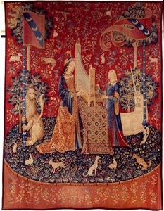 Curtain of the Lady of the Unicorn (Lady of the Unicorn): hearing. Wool and silk tapestry made between 1484 and 1500. From the Chateau de Boussac, Creuse. Dim. 3,7x4,7 m. Paris, National Museum of the Middle Ages, Thermes de Cluny 作者 佛兰芒学校