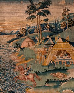 弗拉芒挂毯。格拉尼克斯河附近的军营（Het legerkamp bij de rivier Granikos）。奥德纳德工作室。377x393 厘米。Inv 83104-9 /00011。17 世纪。 作者 佛兰芒学校