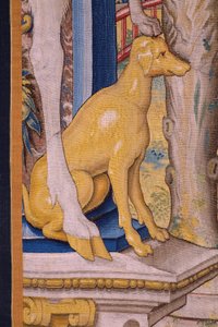 佛兰德挂毯系列 Vertumnus 和 Pomona：Vertumnus als landbouwer，Vertumno transformado en agricultor）。Willem de Pannemaker工作室。约 1545-1550 年。细节。 作者 佛兰芒学校