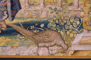佛兰德挂毯系列 Vertumnus 和 Pomona：Vertumnus als landbouwer，Vertumno transformado en agricultor）。Willem de Pannemaker工作室。约 1545-1550 年。细节。 作者 佛兰芒学校