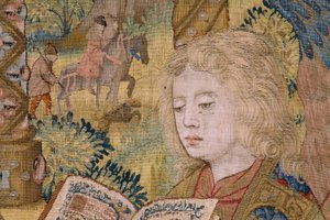 佛兰德挂毯。圣母与孩子和天使》（La Virgen con el niño y un àngel, Maria met Kind en engelen）。约 1500 年。 作者 佛兰芒学校