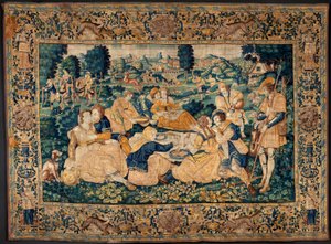 弗拉芒挂毯。乡村餐（Het landelijk maal）。奥德纳德工作室。331x465 厘米。Iinv (83073)-8 / 00008。17 世纪。 作者 佛兰芒学校