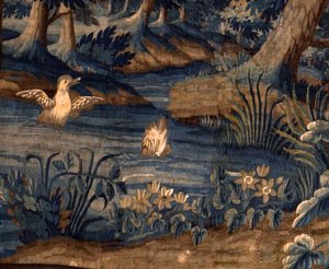 佛兰德挂毯织锦。17 世纪末至 18 世纪初。Sint-Walburgakerk Oudenaarde 教堂财产（Dekenij van de Sint-Walburga）。细节。 作者 佛兰芒学校