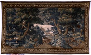佛兰德挂毯织锦。爱情场景。奥德纳德。17 世纪末至 18 世纪初。Sint-Walburgakerk Oudenaarde 教堂财产（Dekenij van de Sint-Walburga）。细节 作者 佛兰芒学校