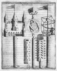 如何设置烟花，插图来自Tratado de Artilleria by Diego Ufano，Brussels，1613 作者 佛兰芒学校