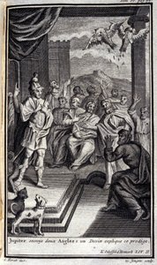 木星送出两只鹰：安抚奶嘴解释了这个神童。 1731 年在阿姆斯特丹出版的《奥德赛》中的《荷马的奥德赛》第二册 Lustration，米兰私人收藏。 作者 佛兰芒学校