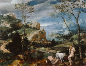 与水星和阿格斯的风景，1570年 作者 佛兰芒学校