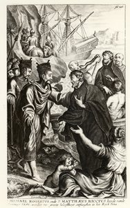 Michael Rogerius（1543-1607）和Matthaeus Riccius（1552-1610）抵达中国海岸，由P. Cornelius Hazart教会历史插图，于1668年在安特卫普出版 作者 佛兰芒学校