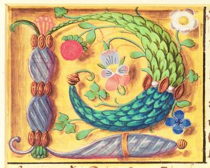 134小时照明的字母&39;P用鲜花装饰，来自一本小时书，第1500页 作者 佛兰芒学校