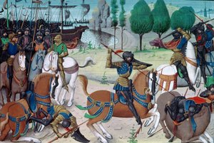 女士5089-90 1066年10月14日黑斯廷斯战役，来自大卫奥伯特的Chronique des Empereurs 作者 佛兰芒学校