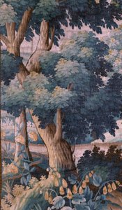 教区教堂（Sint-Walburgakerk）。佛兰德挂毯 "Verdure"。奥德纳德。17 世纪末至 18 世纪初。Sint-Walburgakerk Oudenaarde 教堂财产。 作者 佛兰芒学校
