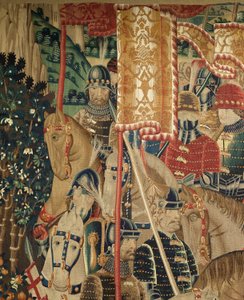 教区挂毯博物馆（Museo Parroquial de Tapices de Pastrana）。佛兰德挂毯。征服坦吉尔（Toma de Tánger，De inname van Tanger）。葡萄牙国王阿方索一世的征服系列（Conquistas de Alfonso V de Portugal）。图尔奈。羊毛和丝绸 作者 佛兰芒学校
