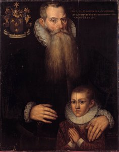 查尔斯·德·孔德 (1535-1602) 和他的儿子约翰在 1592 年的肖像 17 世纪佛兰芒画派。 昏暗 0.81 x 0.64 m。 凡尔赛宫、凡尔赛宫和特里亚农宫博物馆 作者 佛兰芒学校