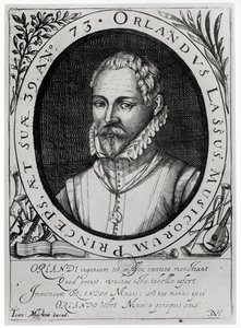 Roland de Lassus的肖像（1532-94）（雕刻）（bw照片） 作者 佛兰芒学校