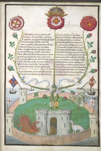 Royal MS 11 E Xl fol.2 Verses with Tudor symbols，c.1516（牛皮纸） 作者 佛兰芒学校