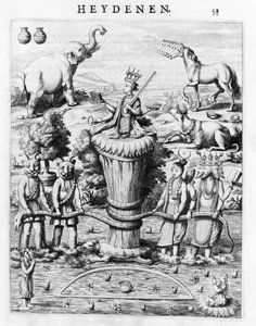 Samudramathana，由天神（苏里亚、湿婆、毗湿奴、梵天）与恶魔和坐骑共同参与。 根据 Baldaeus Philippus Afgoderye der oost-indische Heydenen。 阿姆斯特丹 1672 作者 佛兰芒学校