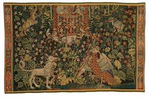 挂毯，Park au Cerfs 挂毯碎片，约 1500-25 年制作（羊毛） 作者 佛兰芒学校