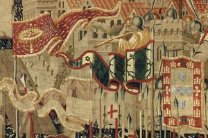展示葡萄牙国王阿方索五世的征服的挂毯（Conquistas de Alfonso V de Portugal），图尔奈。细节。(羊毛和丝绸) 作者 佛兰芒学校