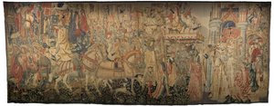 显示葡萄牙国王阿方索五世（Conquistas de Alfonso V de葡萄牙），图尔纳的征服的挂毯。细节。 （羊毛和丝绸） 作者 佛兰芒学校
