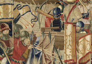 显示葡萄牙国王阿方索五世（Conquistas de Alfonso V de葡萄牙），图尔纳的征服的挂毯。细节。 （羊毛和丝绸） 作者 佛兰芒学校