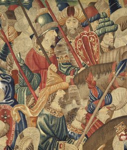 显示葡萄牙国王阿方索五世（Conquistas de Alfonso V de葡萄牙），图尔纳的征服的挂毯。细节。 （羊毛和丝绸） 作者 佛兰芒学校