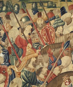 显示葡萄牙国王阿方索五世（Conquistas de Alfonso V de葡萄牙），图尔纳的征服的挂毯。细节。 （羊毛和丝绸） 作者 佛兰芒学校