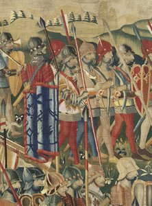 挂毯展示了葡萄牙国王阿方索五世 (Conquistas de Alfonso V de Portugal) 的征服，图尔奈。 细节。 （羊毛和丝绸） 作者 佛兰芒学校