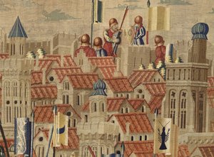 展示葡萄牙国王阿方索五世的征服的挂毯（Conquistas de Alfonso V de Portugal），图尔奈。细节。(羊毛和丝绸) 作者 佛兰芒学校