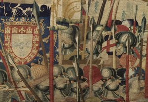 展示葡萄牙国王阿方索五世的征服的挂毯（Conquistas de Alfonso V de Portugal），图尔奈。细节。(羊毛和丝绸) 作者 佛兰芒学校