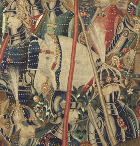 挂毯展示了葡萄牙国王阿方索五世 (Conquistas de Alfonso V de Portugal) 的征服，图尔奈。 细节。 （羊毛和丝绸） 作者 佛兰芒学校