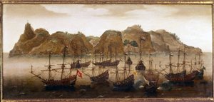 荷兰舰队驶离圣赫勒拿岛。 油画。 17世纪。 阿姆斯特丹海军博物馆 作者 佛兰芒学校